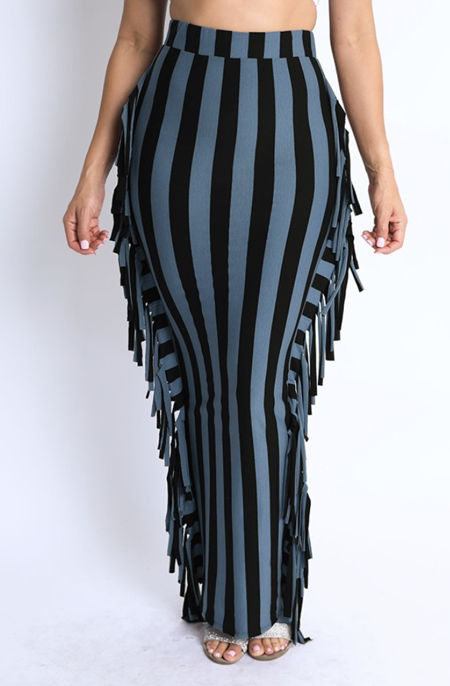 Vertical Stripe Printed Fringed Maxi Skirt (See Color Options) - Norvae ...